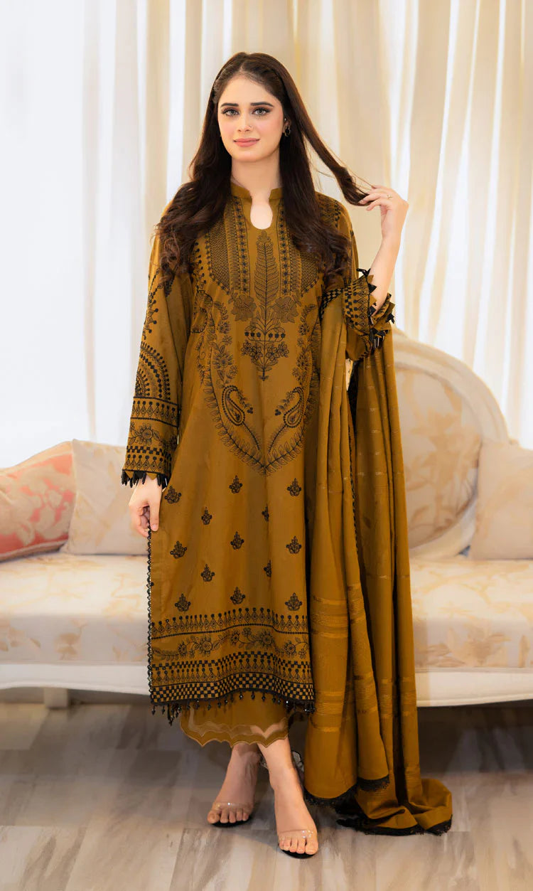 LIBAAS - 3PC Luxury Dhanak Embroidered Suit - NE - A1074