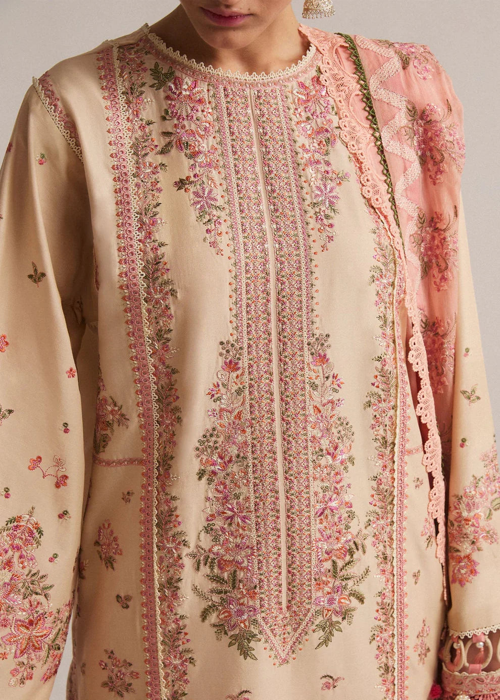 Hussain Rehar - 3PC Luxury Dhanak Embroidered Suit - NE - A1083