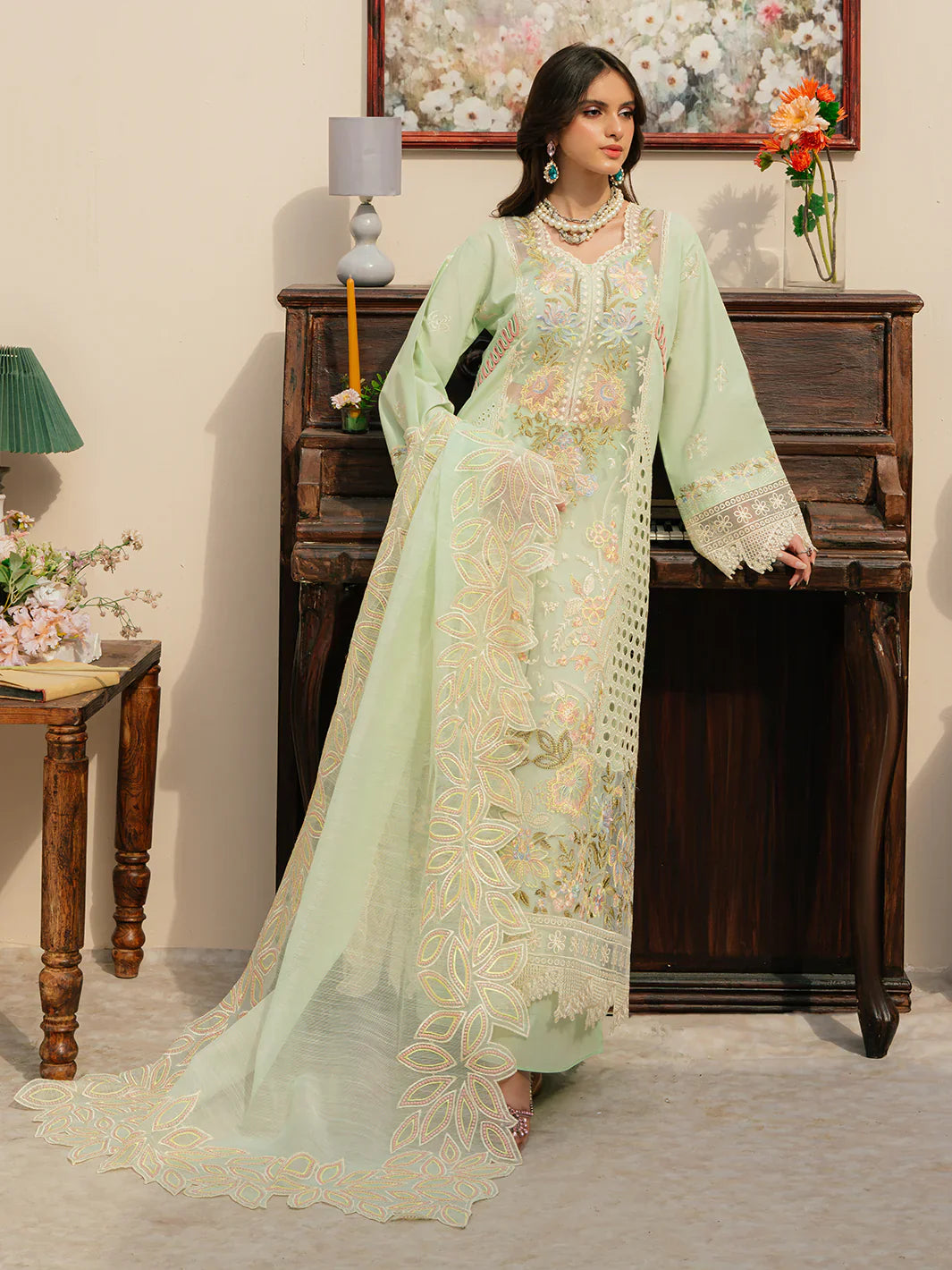 MAHNUR - 3PC Lawn Embroidered Suit - NE -A1047