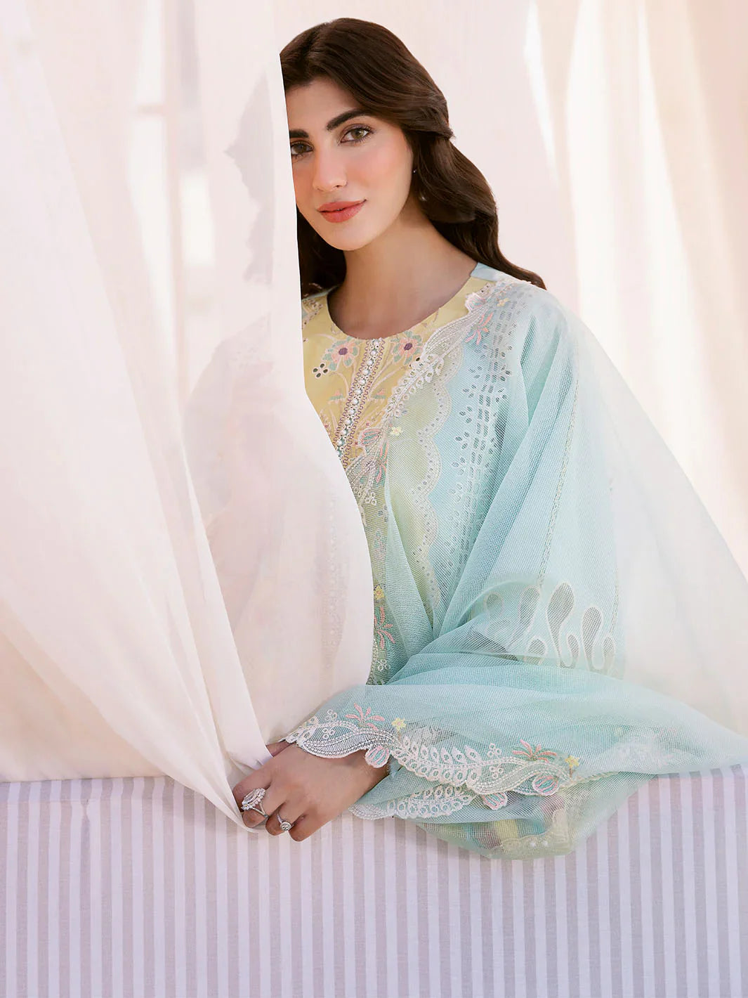 BIN ILYAS - 3PC Lawn Embroidered Suit - NE - A1048