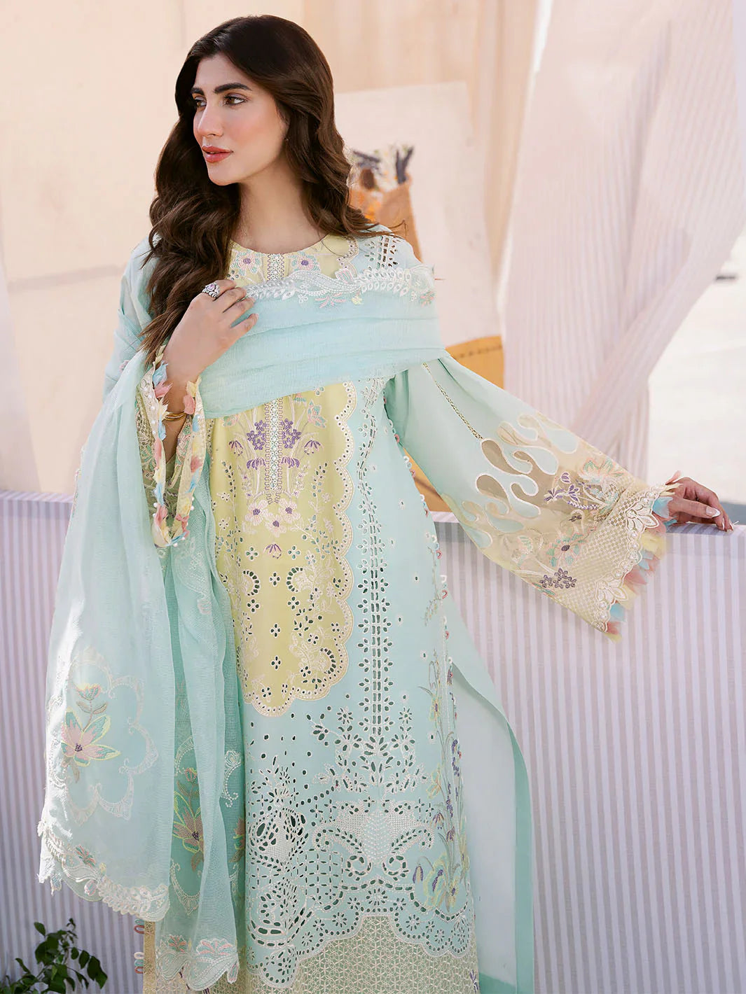 BIN ILYAS - 3PC Lawn Embroidered Suit - NE - A1048