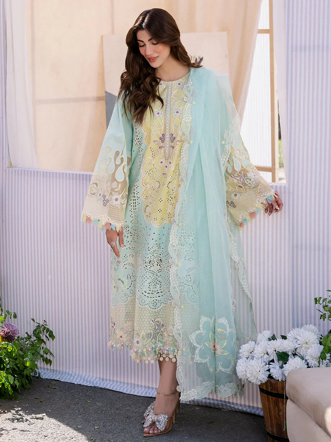 BIN ILYAS - 3PC Lawn Embroidered Suit - NE - A1048