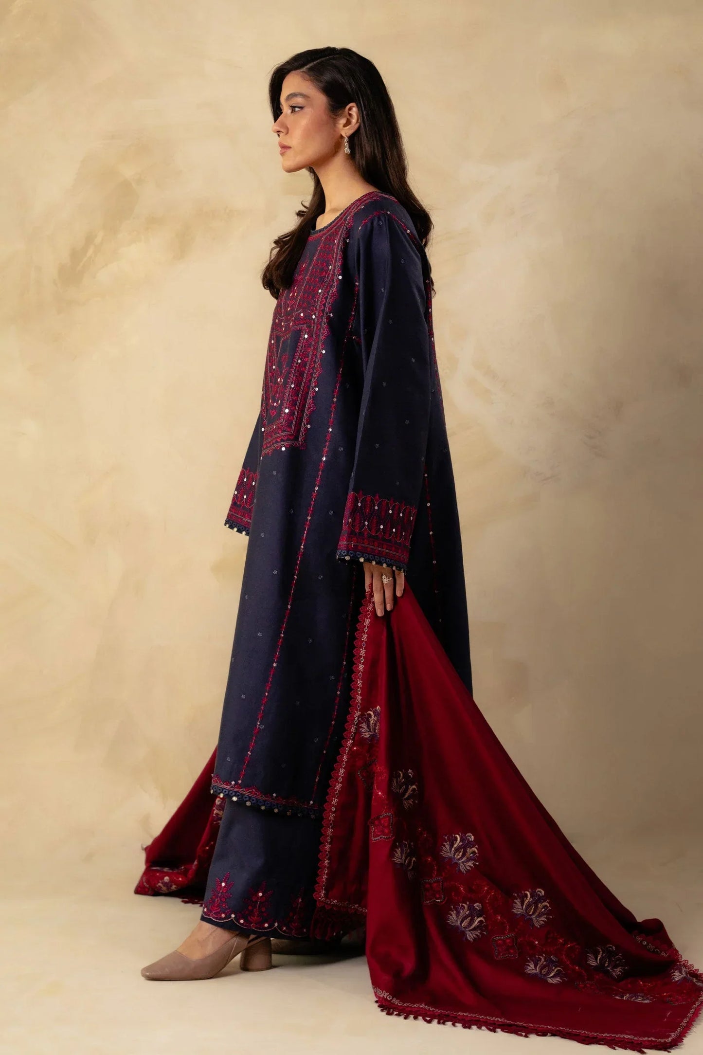 Zara Shahjahan - 3PC Luxury Dhanak Embroidered Suit - NE - A1072