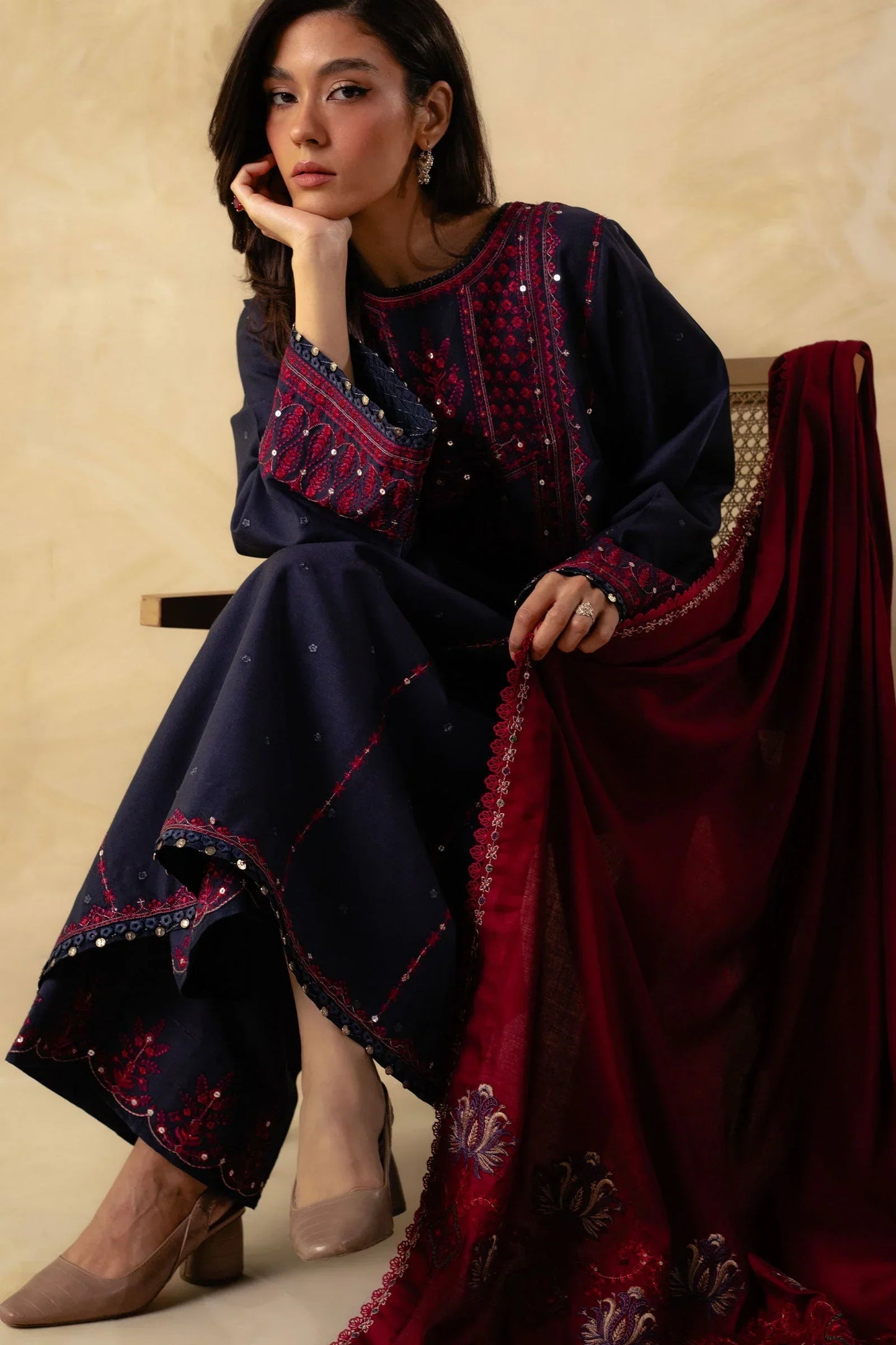 Zara Shahjahan - 3PC Luxury Dhanak Embroidered Suit - NE - A1072