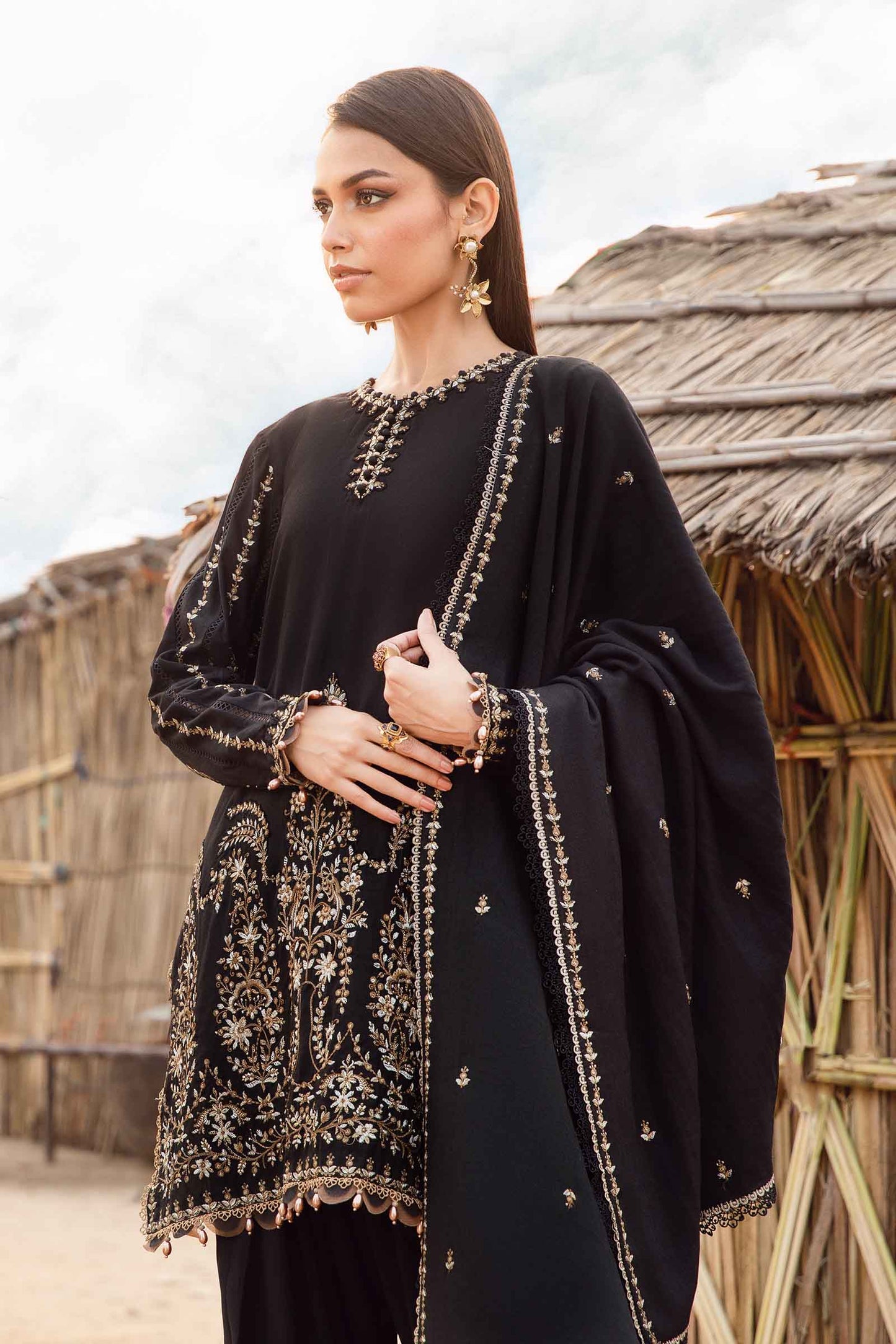 MARIA.B - 3PC Dhanak Embroidered Suit - NE - A1079