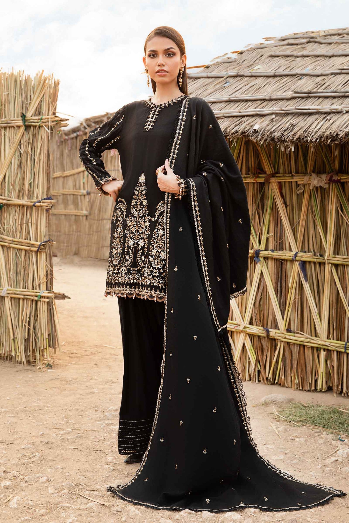 MARIA.B - 3PC Dhanak Embroidered Suit - NE - A1079