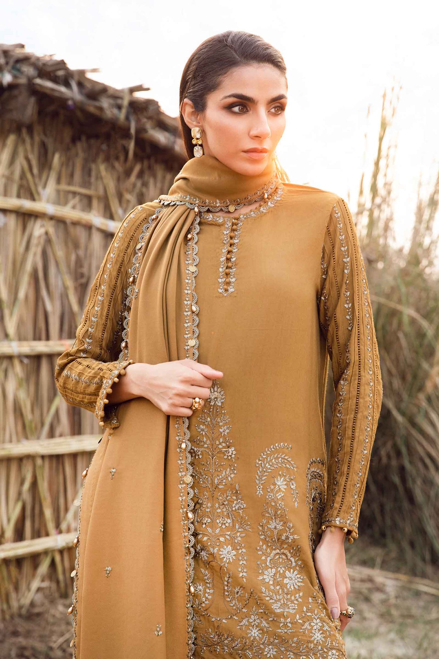 MARIA.B - 3PC Dhanak Embroidered Suit - NE - A1080