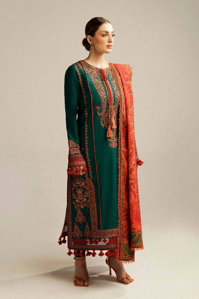 Hussain Rehar- 3PC Dhanak Embroidered Suit - NE - A1062