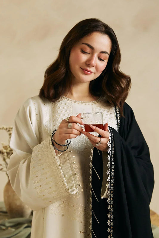 Zara Shahjaha - 3PC Dhanak Embroidered Suit - NE - A1089