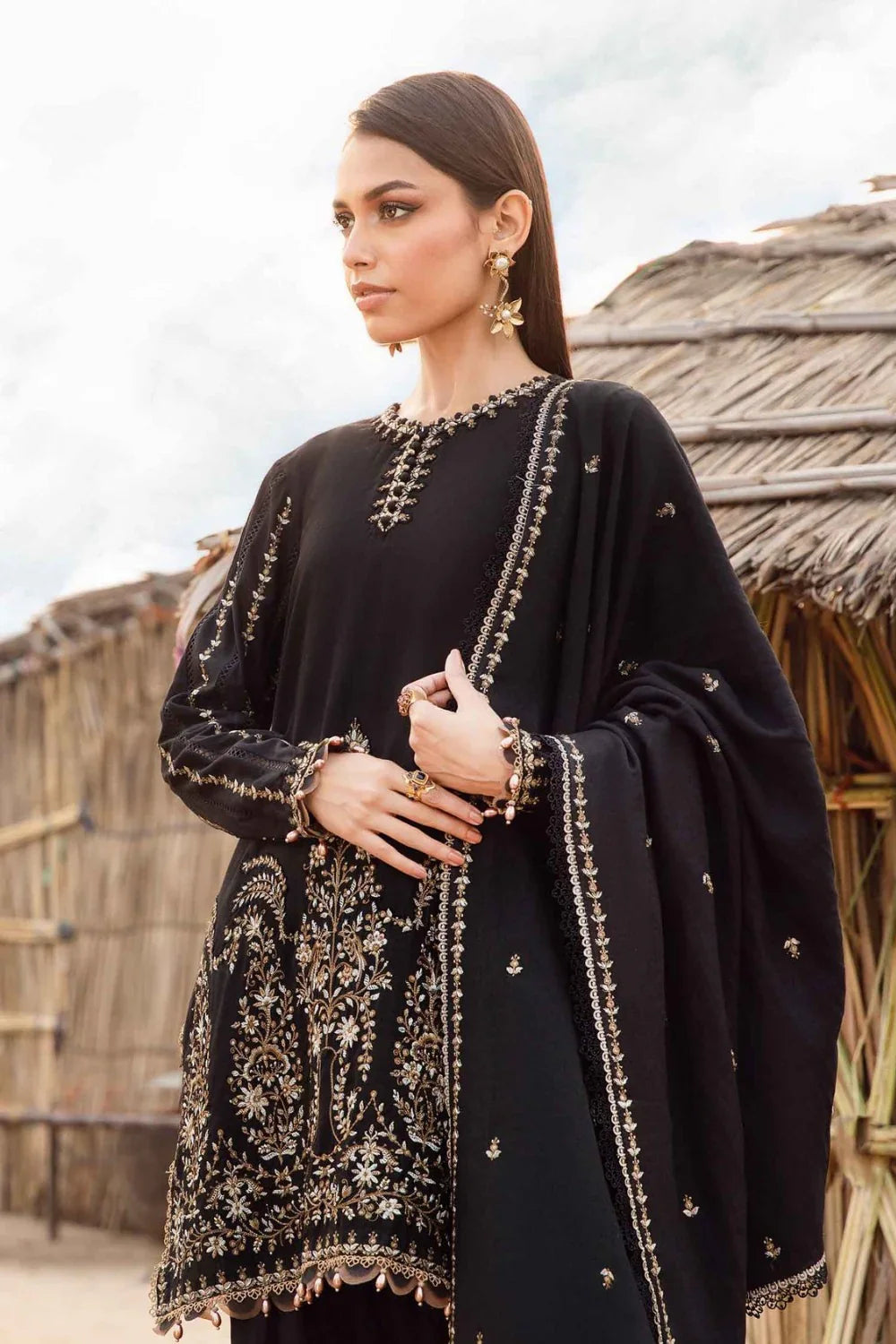 MARIA.B - 3PC Dhanak Embroidered Suit - NE - A1079