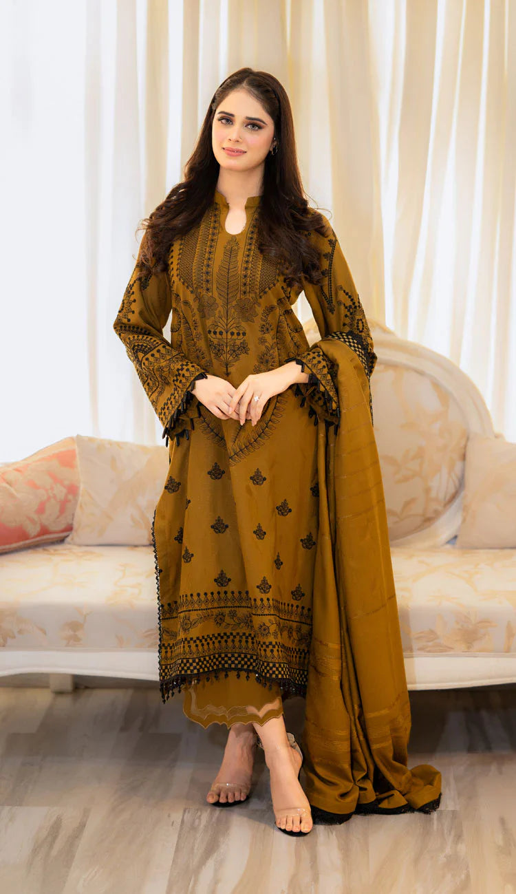 LIBAAS - 3PC Luxury Dhanak Embroidered Suit - NE - A1074