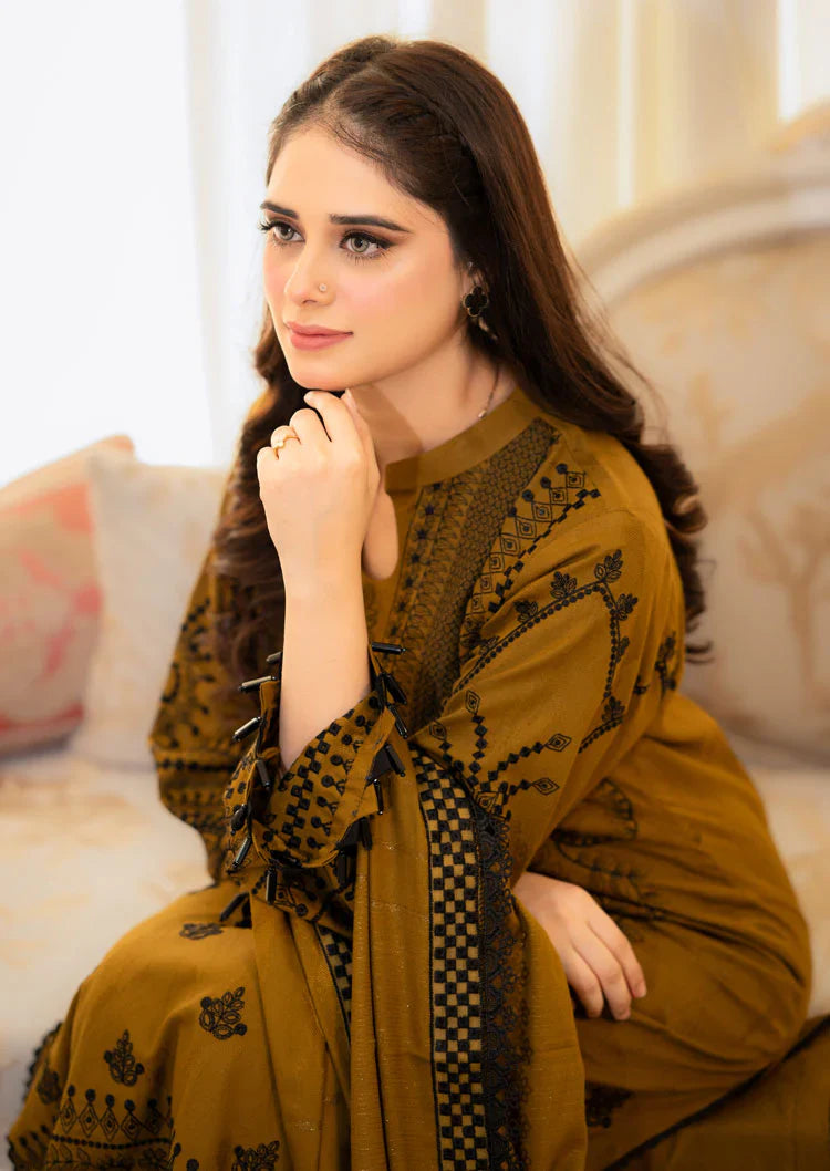 LIBAAS - 3PC Luxury Dhanak Embroidered Suit - NE - A1074