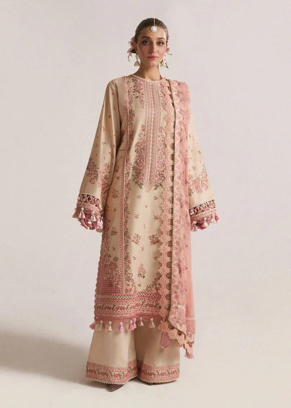 Hussain Rehar - 3PC Luxury Dhanak Embroidered Suit - NE - A1083