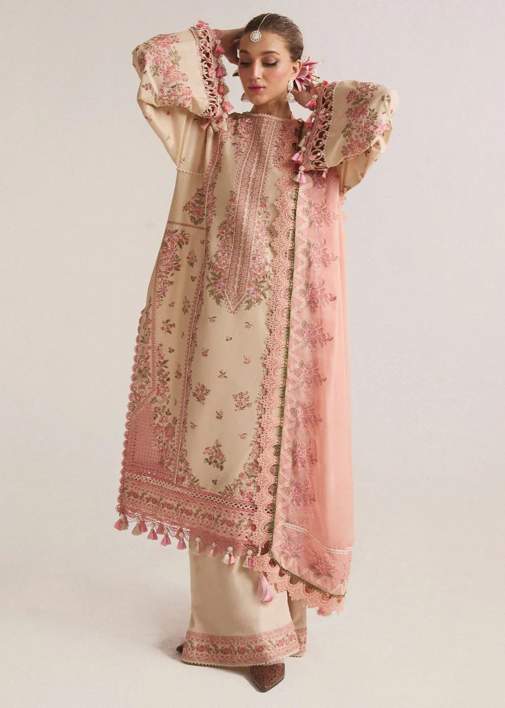 Hussain Rehar - 3PC Luxury Dhanak Embroidered Suit - NE - A1083