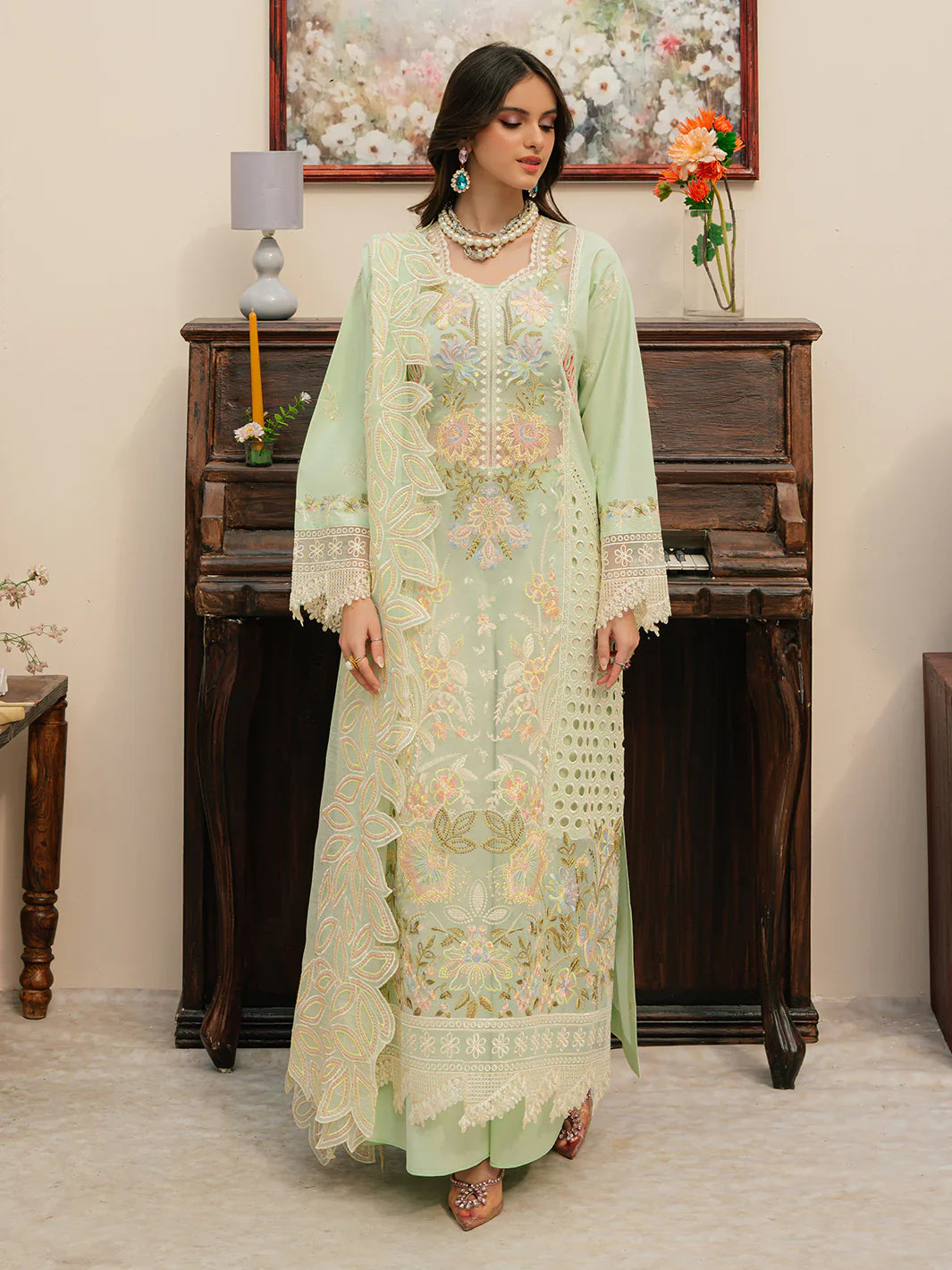 MAHNUR - 3PC Lawn Embroidered Suit - NE -A1047