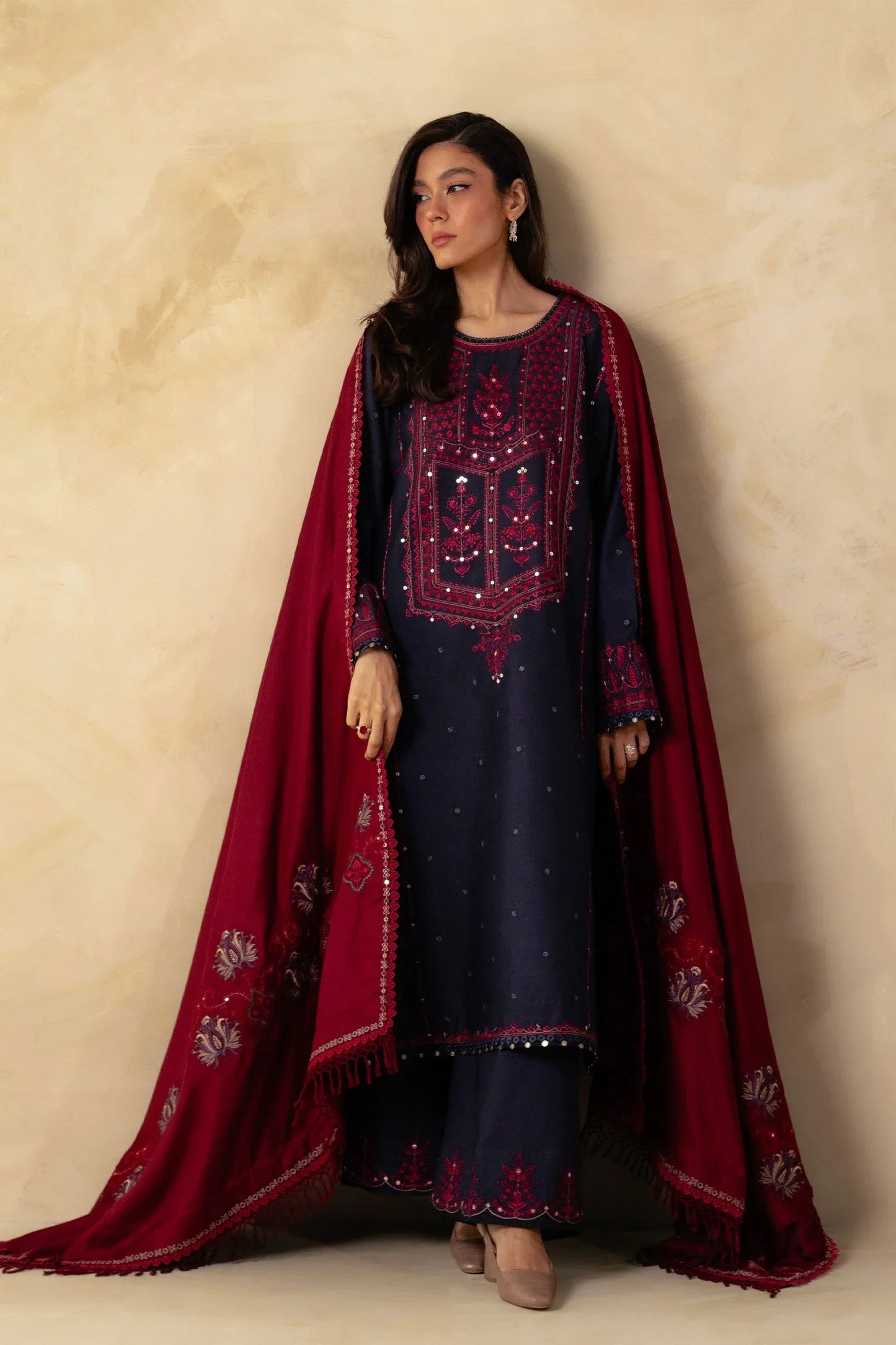 Zara Shahjahan - 3PC Luxury Dhanak Embroidered Suit - NE - A1072
