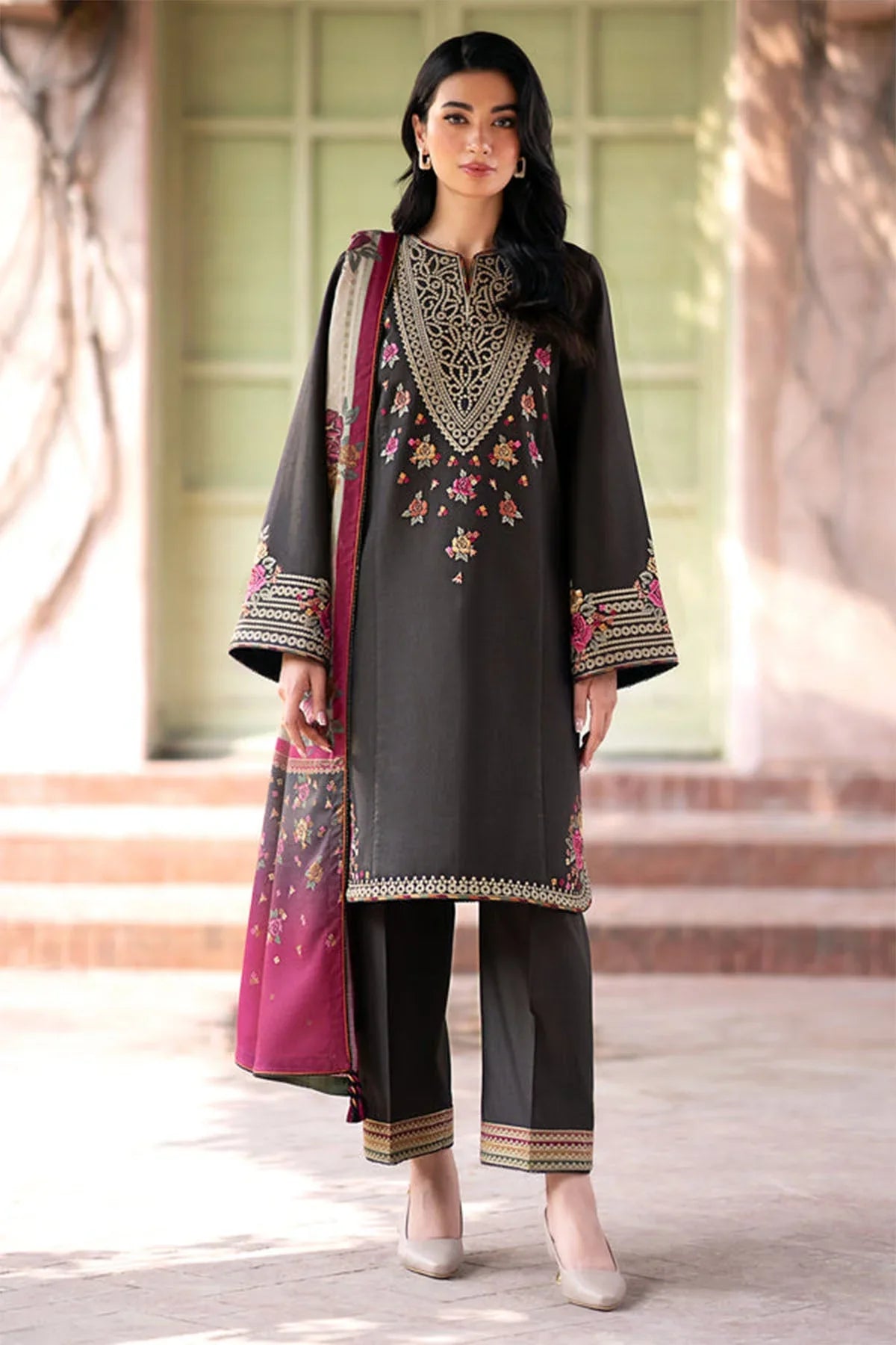 JAZMIN - 3PC Luxury Dhanak Embroidered Suit - NE - A1088