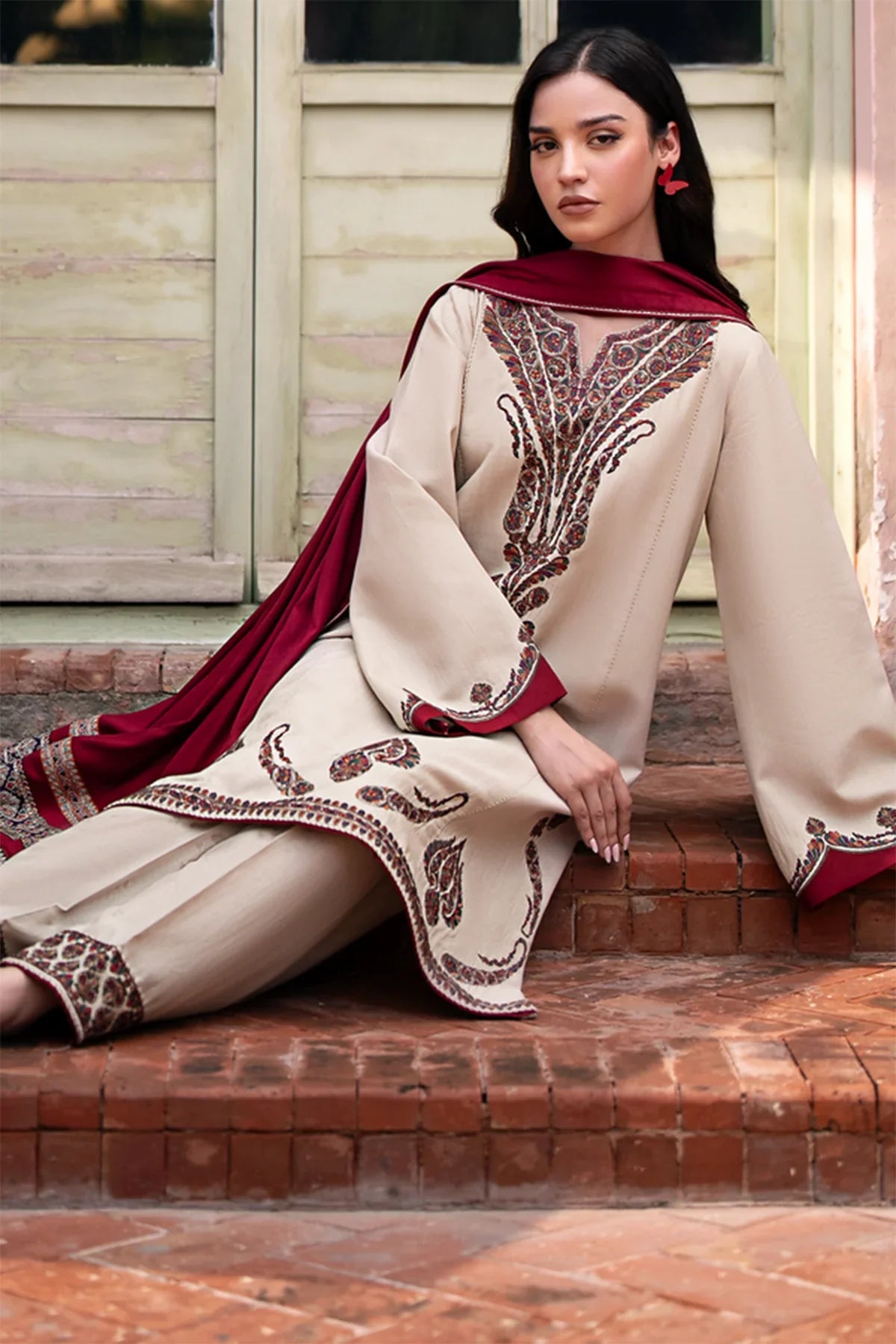JAZMIN - 3PC Luxury Dhanak Embroidered Suit - NE - A1084