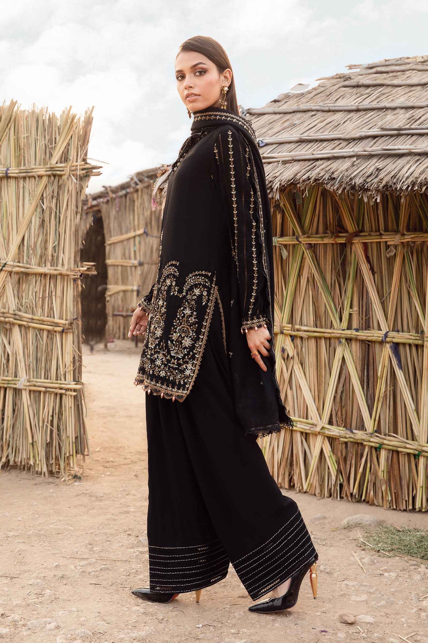 MARIA.B - 3PC Dhanak Embroidered Suit - NE - A1079