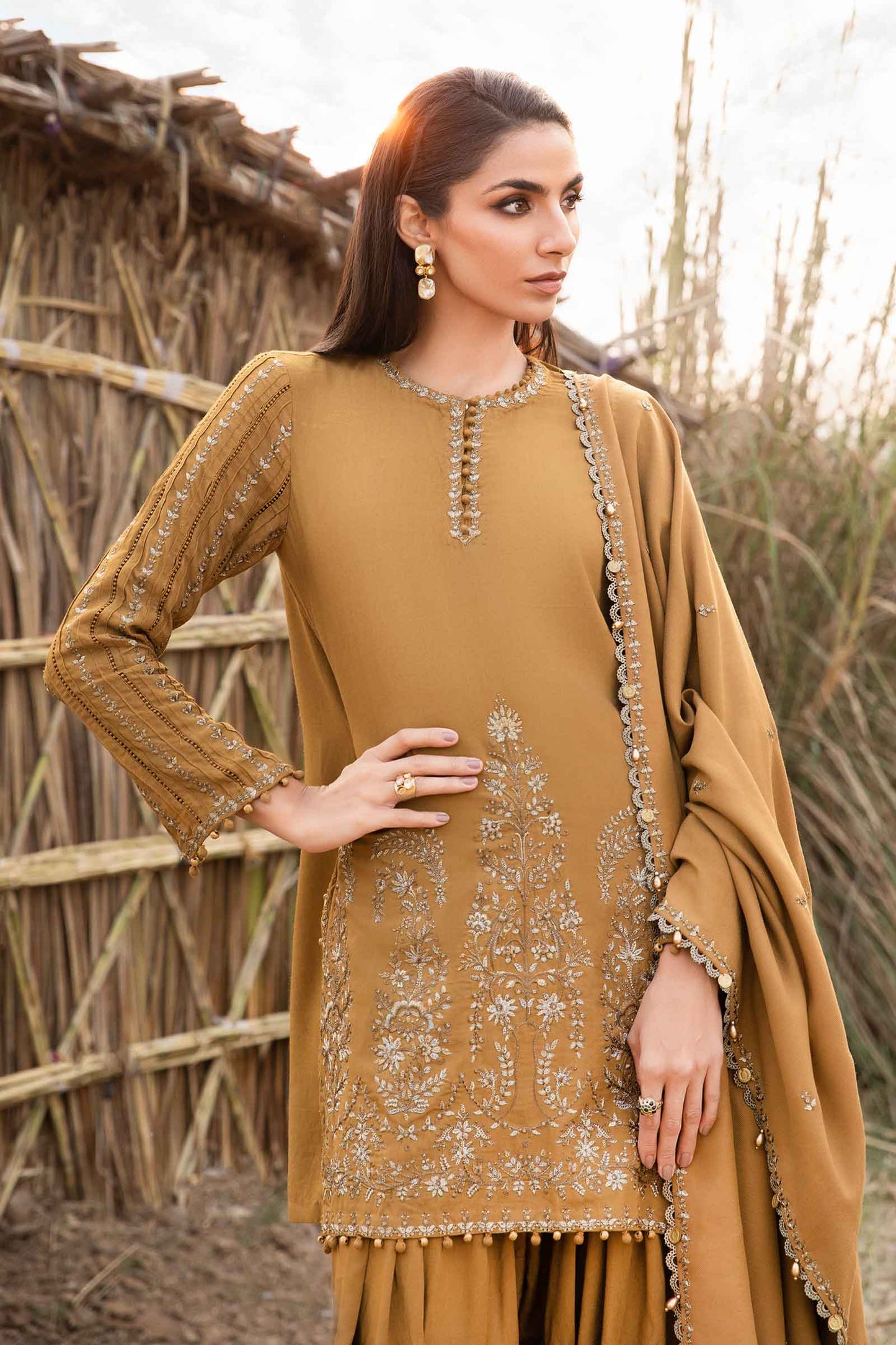 MARIA.B - 3PC Dhanak Embroidered Suit - NE - A1080
