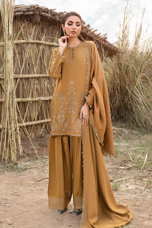 MARIA.B - 3PC Dhanak Embroidered Suit - NE - A1080