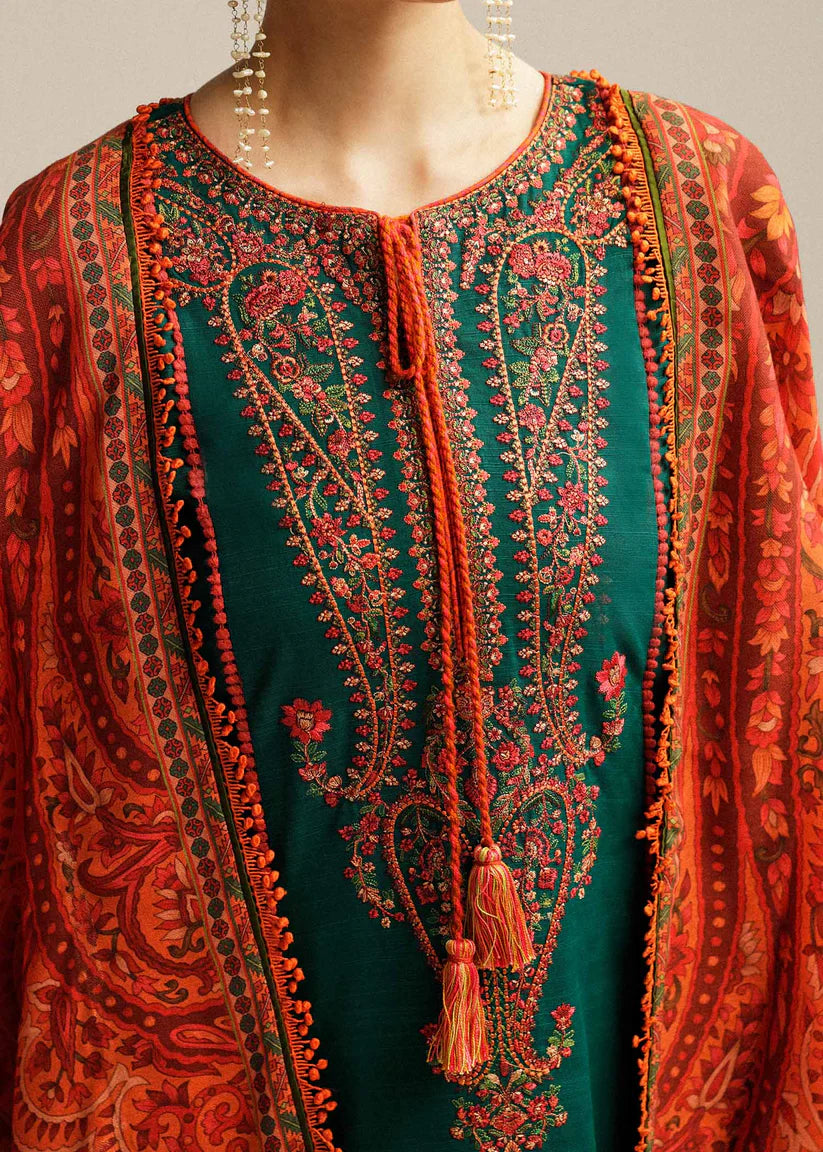 Hussain Rehar- 3PC Dhanak Embroidered Suit - NE - A1062
